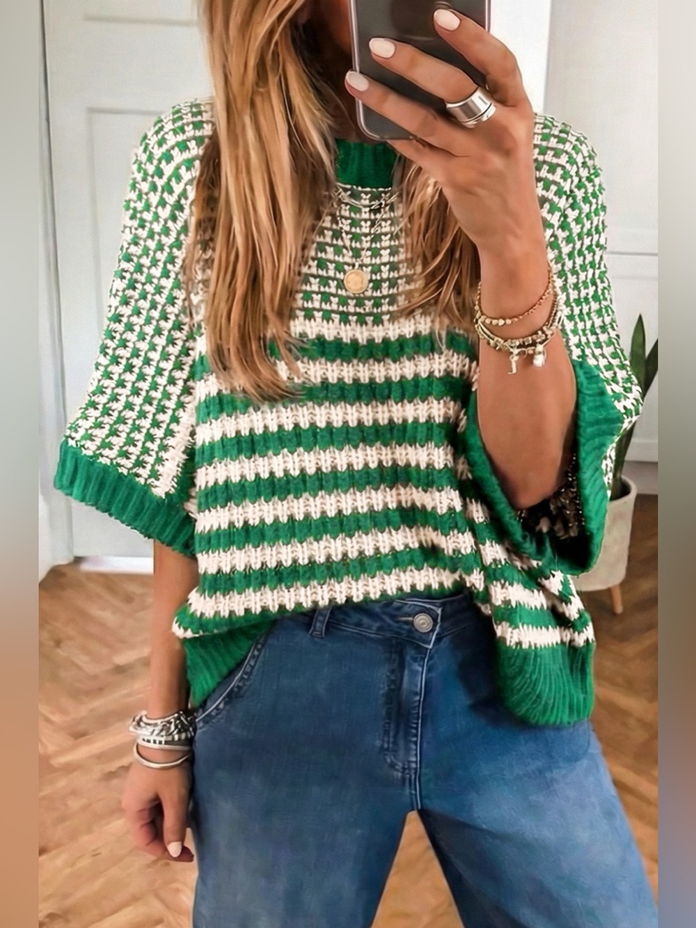 Striped Textured Knit Sweater